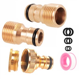 Brass Garden Hose Tap Connector,2pcs 1/2 inch Brass Male Threaded Tap Connector for Hose Pipe,1pcs 1/2 Inch&3/4 Inch 2-in-1 Female Threaded Faucet Adapter Hosepipe Fittings