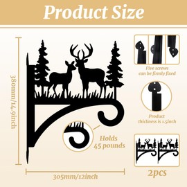 peacoblue 2Pack Iron Plant Hangers Hooks for Outdoor Indoor Hanging Plants Flower Pot Lantern Bird Feeder Wind Chime,12"x15" Weather Resistant Metal Wall Holder for Porch Farmhouse(Deer and Tree