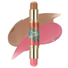 Dual-Ended Multiuse Blush Contour Stick,Butter Glow & Go Blendable Creamy Bronzer Stick,Complementary Shades For Bronzing Contour Stick Makeup,Sunkissed Rose Smooth Hydrating Formula Highlighter Stick