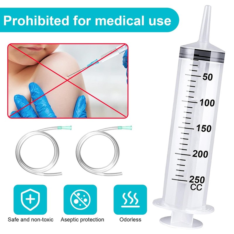 OXTXO 2-Pack 250ml Large Industrial Syringe with 2x 30cm Hoses