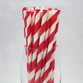 Bright Red & White Striped Paper Straws (8mm x 200mm) - Pack Size 250 - FSC Certified/Food Safe/PFAS Free/Biodegradable/Eco-Friendly/Durable/Ideal for Milkshakes & Smoothies