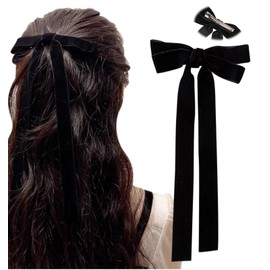 Herbeluemily Velour Ribbon, Hair Accessories, Hair Accessories, Velvet, Clip, Long Double Ribbon, Black