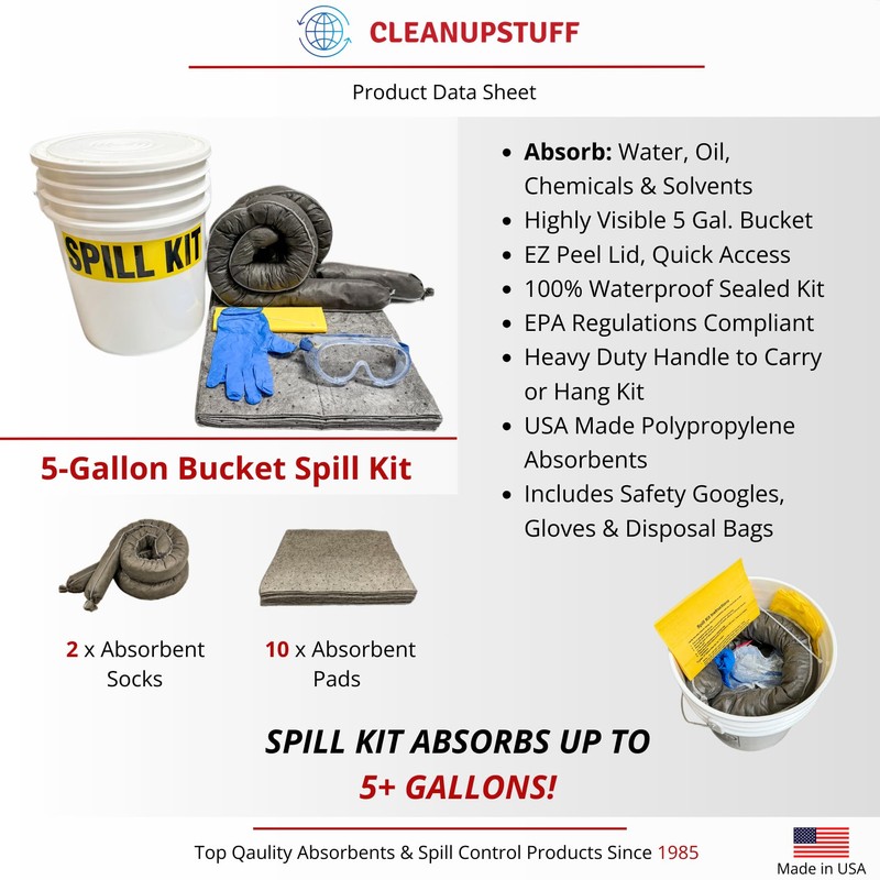 CleanUp Stuff Original Bucket Spill Kit - Universal Absorbents &