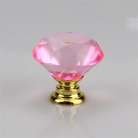 Crystal Drawer Knobs from Hotooldo -30mm Gold Base Glass Drawer Knobs Crystal Door Handles Diamond Shaped Pulls with Screw for Home Kitchen Office Chest Cabinet Drawer,2Pcs Pink-Gold Base