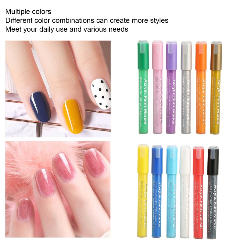 12pcs Nail Polish Pens Multiple Colors Quick Drying DIY Nail