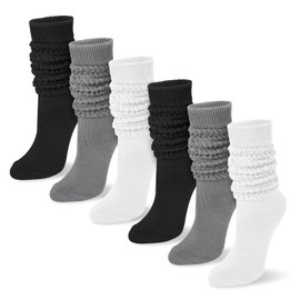 YSense 6 Pairs Slouch Socks Women, Knee High Long Boot Stocking for Women Girls, Soft Knit Casual Crew Slouchy Scrunch Socks Bulk for Spring Summer Winter