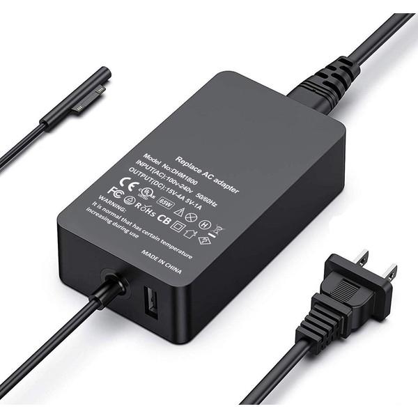Surface Pro Charger, BTBSZ 65W 15V 4A Surface Laptop AC Power Adapter PSE Certified/Compatible with Microsoft Surface Book Surface Pro 3/4/5/6/7/8/9/X, Surface Laptop 1/2/3, Surface Go1/2/3, Surface Book 1/2/3 Power Adapter USB Port