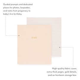 Sugar Paper Baby Keepsake Book, Memory Book from Pregnancy to First Year, Milestone Journal with Pocket Storage, Baby Shower Idea, Gender Neutral Gift, Cloth Hardcover, Pale Pink