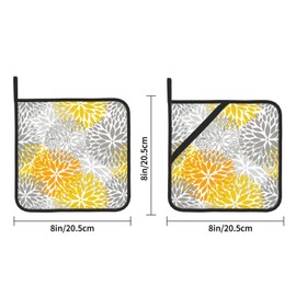 Yellow Grey Dahlia Pot Holders Set of 2 Kitchen Heat Resistant Potholder for Microwave Cooking Baking Oven End Dishes and BBQ