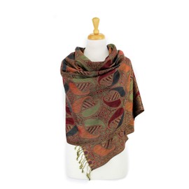 Paskmlna Paisley Pattern Tow Layered Woven Pashmina Shawl Scarf Wrap Stole (A18-022)