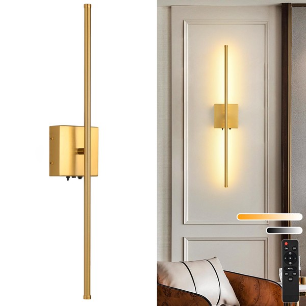 Rechargeable Battery Operated Wall Sconces, 11000mAh Wireless Brushed Gold Wall