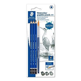 STAEDTLER Mars Lumograph Graphite Watercolor Pencils Kit, Set of 3, Includes Watercolor Brush, 100A-SBK4
