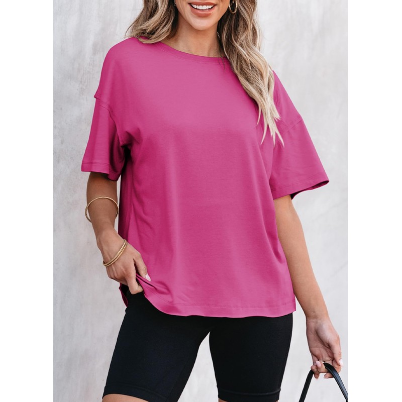 EVALESS Tops for Women Trendy Short Sleeve Round Neck Oversized