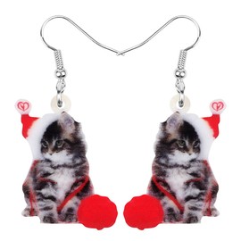 WEVENI - Christmas Cat Acrylic Dangle Earrings for Women Girls, Acrylic, No Gemstone