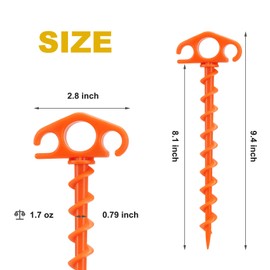 Tent Stakes Sand Stakes for Beach Tent Spiral Anchor Stakes 9.4 Inch Heavy Duty Screw Canopy Stakes for Camping, Hiking and More (10, Orange)