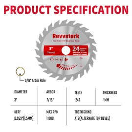 3 Pack 3 Inch Carbide Circular Saw Blade 24 Tooth for Wood, Plastic, PCV, Acrylic, Aluminum with 7/16" Arbor, 3/8" Bushing, Fit Dewalt Craftsman Ryobi Milwaukee