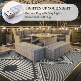 MontVoo Outdoor Rug with Led String Strip Lights 6x9 ft Waterproof Outdoor Patio Rug Mat Reversible Plastic Straw Rug Outside Outdoor Rug for RV Camping Picnic Balcony Fairy Boho Outdoor Decor