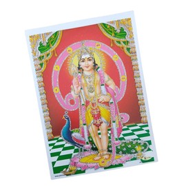 Crafts of India Lord Kartikeya/Murugan Poster/Reprint Hindu God Picture with Glitter (Unframed : Size 5"X7" inches)