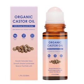 Organic Castor Oil Roll-On with Rose Roller, Castor Oil for Face, Firms Smooths Skin, Reduces Fine Lines, Brightens Eyes, Suitable for Face, Neck, Abdomen 50ml/1.7oz (1PCS)