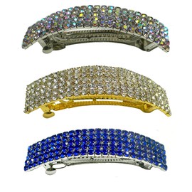 Set of 3 JCGY 3.75" Bar Barrette 5 Rows Sparkly Prong Mounted Crystals 0004-3sapGoldCryAB
