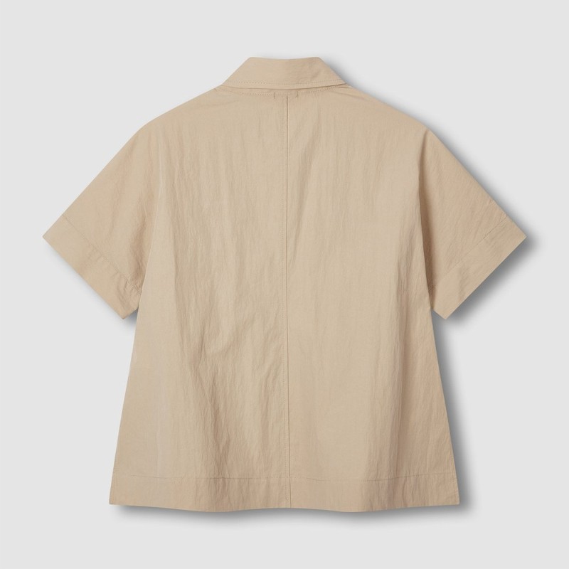 JAJU [JAJU] Women's Cotton Collar Short-Sleeve Shirt_Beige