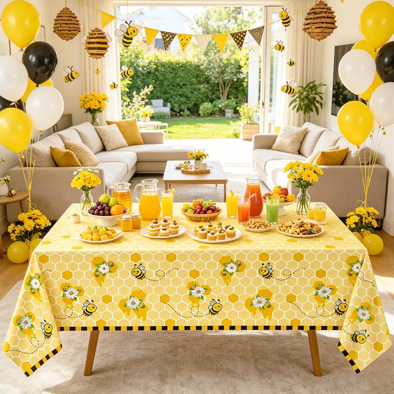 4 Pack Bee Tablecloth Happy Bee Day Table Cover Rectangle