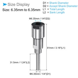 CoCud Router Collet Extension Rod Converter Adapter, 6.35mm to 6.35mm 1/4 Shank, Milling Rod Chuck Extender Bits - (Applications: for Wood Milling)