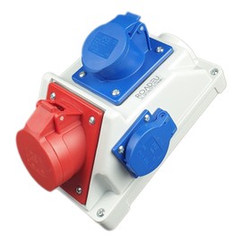 RoadEu Combination Wall Socket, 16 A CEE Socket 5P with CEE 16 A Socket 3P and Schuko, Construction Site Power Distributor 16 A, PCE Sockets, Surface-Mounted Distribution Box, for Indoor/Outdoor Use