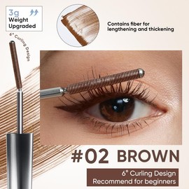 JUDYDOLL 3D Curling Eyelash Iron Mascara, Black & Brown, Curling & Lengthening, Long-Lasting, Waterproof, Smudge-Proof, 24-Hour Wear, Natural Extension, Thickening Effect, Ultra Fine Volumizing Mascara, Cosmetics:_(3g) 6°Curling Design #02Brown