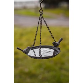 Garden Mile Vintage Metal Hanging Chain Bird Feeder for Wild Birds | Rustic Antique Distressed Metal Bird Bath Table with Hanging Hook | Hanging Garden Decorations (Antique Tray Feeder)