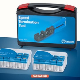 Everest easyJACK - 90° Angled Speed Termination Keystone Tool Set - with 20-Pack of RJ45 Cat6 Keystone Jacks in Blue (Slim Profile Design) - Time Saver Network Punch Down Tool Cat6