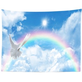 CORFOTO 70x47 Inch Fabric Peace Dove Rainbow Tapestry Holy Spirit Love and Peace White Dove Wall Hanging Christian Easter Tapestry for Bedroom Aesthetic Living Room College Dorm Decor