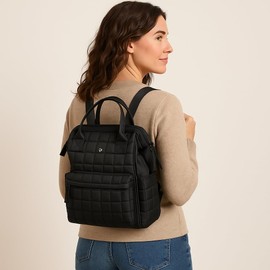 Quilted Nylon Mini Backpack for Women – Laptop Bag with Dual Handles, and Multi-Pockets for Work, Travel & Everyday Use