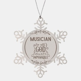 Bible Verse Musician Christmas Ornament Gifts, to My Musician for with God Nothing Shall be Impossible Musician Gifts, Xmas Gifts for Musician Snowflake Ornament Decorations