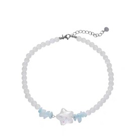 COLORFUL BLING Healing Crystal Star Pendant Necklace Beaded Y2K Choker Necklace for Women Cool Punk Layered Irregular Natural Stone Turquoise Pentagram Necklace Gifts-beads