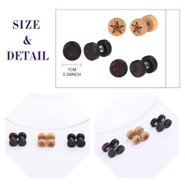 Feilok 3 Pairs Stainless Steel Men's Stud Earrings for Men Women Unisex Stud Earrings Set Hoop Earrings Huggie Piercing Ear Wood Earring Piercing Huggie Fake Plug 10 mm, Stainless Steel