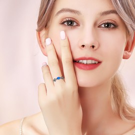 HUKKUN Turtle Ring Sterling Silver Blue Opal Ring Promise Engagement Ring Turtle Jewelry Gift for Women