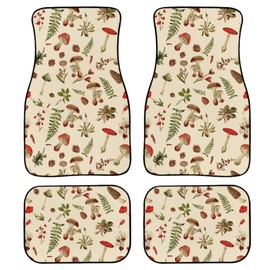 BENXINYA Mushroom Car Mats Set of 4 Beautiful Autumn Forest Theme Pattern with Another Floral and Mushrooms Floor Mats for Cars Non Slip Front Rear Vehicle Rugs Universal Auto Accessories for Trucks
