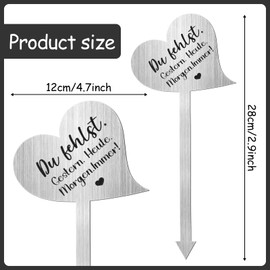 Heart Grave Stake Stainless Steel Grave Ornament with Saying "Du Fehlst. Gestern. Heute. Morgen. Immer!" Grave Decoration Weatherproof Frost-Resistant Grave Decoration for Memorial Keepsake Decorative