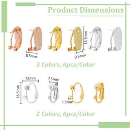 AHANDMAKER 30Pcs 5 Styles Clip Earring Findings, Clip-on Earring Converters with Loops Brass Flatback Fingernail Earring Posts for DIY Earrings Design Jewelry Making Findings, Golden Silver, Rose-gold