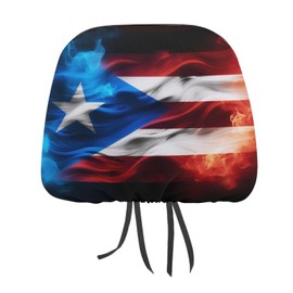 TEERMLLQWA Puerto Rico Flag Car Headrest Covers with Elastic 2 Pieces Breathable Headrest Cover for Car Truck SUV Van,Auto Interior Accessories