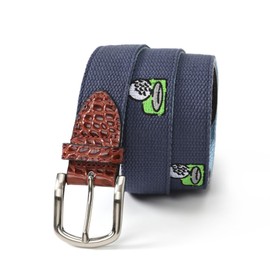 Mile High Life Golf Belts for Men, Canvas Belt with Genuine Leather Tips, Embroidered 2 Layer Web Belt with Pin Buckle