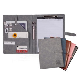Padfolio Portfolio Leather Binder, Interview Legal Document Organizer, Padfolio Clipboard Folder, Business Card Holder Included 2pcs Letter Sized Writing Pad (Gray)