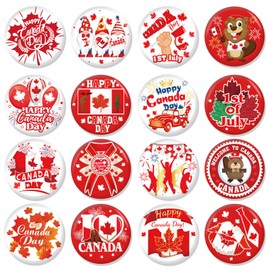 HOWAF 16pcs Happy Canada Day Pin Button Bulk, 1th of July Canadian National Day Party Decoration Badge, Maple Leave Pin for Canada Day Patriotic Events Sports Decorations Supplies