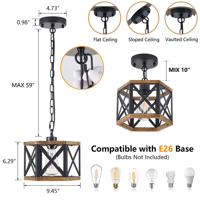 2 Pack Rustic Farmhouse Pendant Light Kitchen Island, Hanging Light