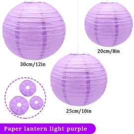 Yosawo Pack of 6 Paper Lanterns Decorative Light Purple Round Lampshade for Party Garden Wedding Birthday Decoration (8 Inches 10 Inches 12 Inches / Light Purple)