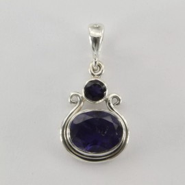 Amber America Blue IOLITE Oval Pendant  Oval Gemstone Natural Double 925 STERLING SILVER #7e