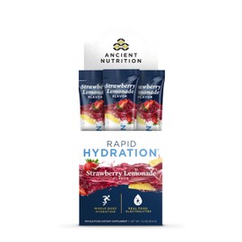 Ancient Nutrition Rapid Hydration Powder, Strawberry Lemonade, Electrolytes from Natural Sea Salts and Red Marine Algae, Supports Rapid Body Hydration and Cellular Health, 15 Servings