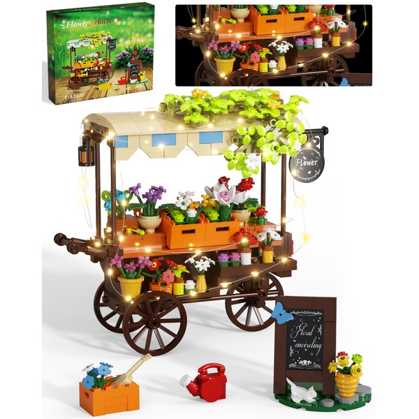 Muiurple Flower Cart Building Set with LED Strips, Car Shop