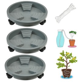 3 Pack 11 inch Plant Caddy with Lockable Wheel, Drainage & Self-watering Design, Movable Wheeled Round Planter Stand Coaster Trolley, Flower Pot Dolly Rack Tray on Rolling Caster Roller Indoor Outdoor